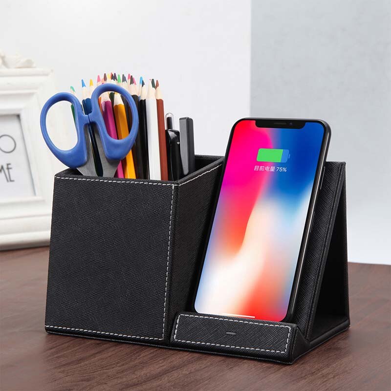 Boost Your Productivity in Style: 3-in-1 Leather Pen Holder & Wireless Charger!