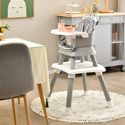 6-in-1 Convertible Baby High Chair with Adjustable Removable Tray-Gray & White - Color: Gray & White