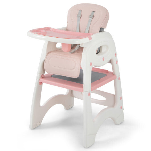 6-in-1 Baby High Chair with Removable Double Tray-Pink - Color: Pink
