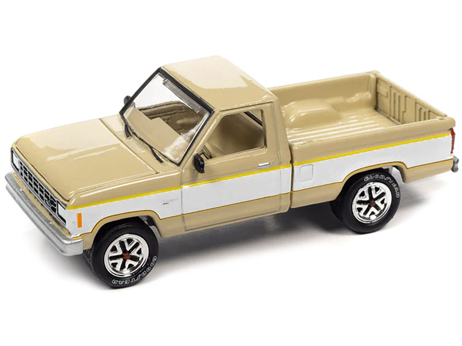 1983 Ford Ranger XLS Pickup Truck Light Desert Tan and White with Open Flatbed Trailer