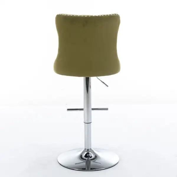 Olive Green Velvet Bar Stools Set of 2, Adjustable Height, Chrome Base with Backs - Tufted Modern Kitchen Counter Stools - Minihomy