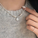 Women's Fashion Sterling Silver Heart Pearl Necklace