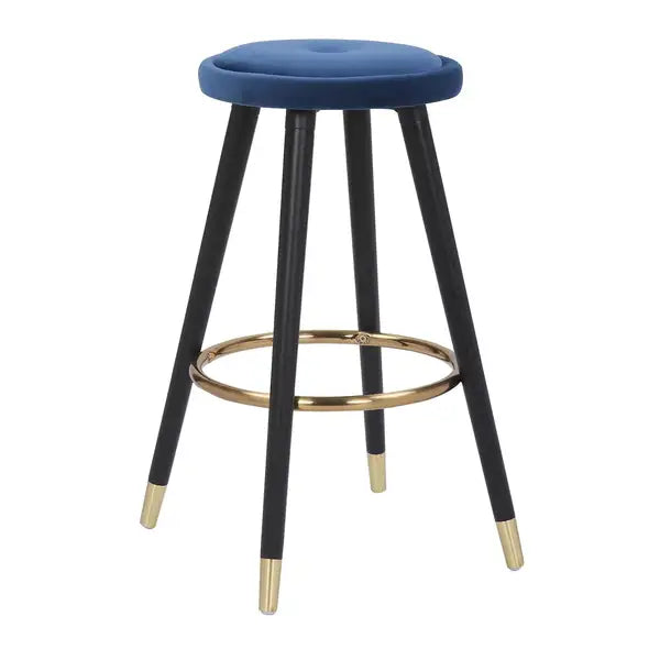 LumiSource Cavalier Glam Counter Stools - Black Wood & Blue Velvet (Set of 2)