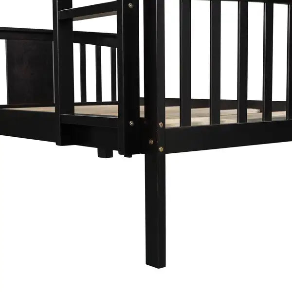 Full Over Full Bunk Bed with Ladder - Espresso - Guest Room Furniture - Minihomy