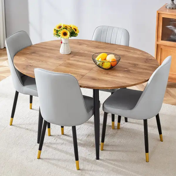 Modern Extendable Dining Table & 4 Chairs Set - Telescopic Design, Wood MDF, PU Cushions