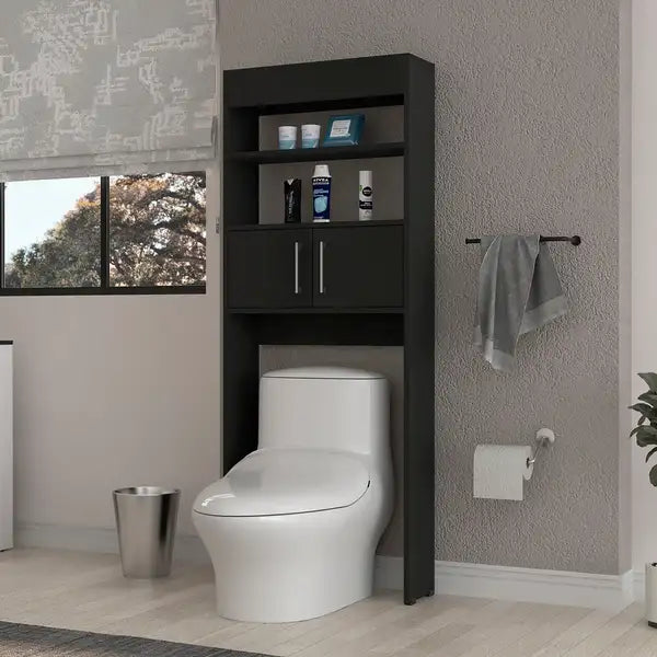 Morley Black Over-Toilet Storage Cabinet, 2 Shelves