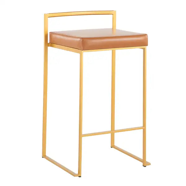 LumiSource Fuji Gold Counter Stools (Set of 2) - Camel Faux Leather