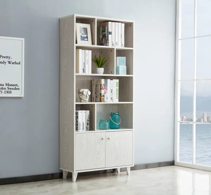 White Bookcase with Doors - Wooden Bookshelf Storage