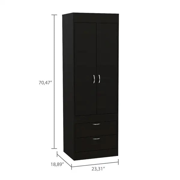 Lisboa Armoire with Double Doors, Two Drawers & Metal Handles - Rod Included - Minihomy