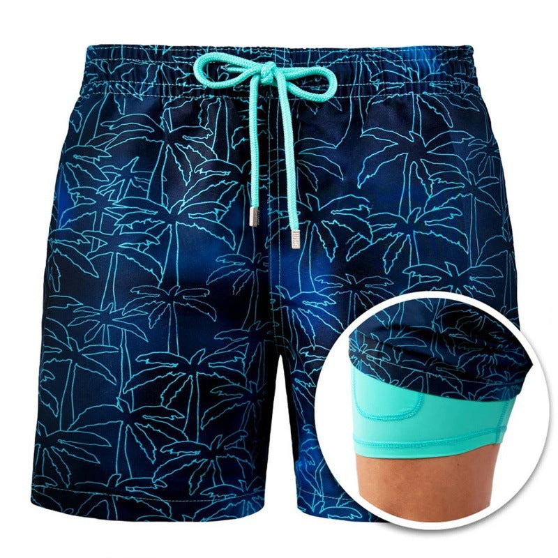 Men's Printed Beach Shorts Sports Double Layer Shorts Summer