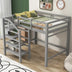 Full Size Loft Bed with Storage Staircase & Clothes Hanger - Gray - Minihomy