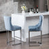 Modern Velvet Bar Stools Set of 2, Light Blue - Counter Height, Button Back & Rivet Trim, Chromed Metal Base - Minihomy