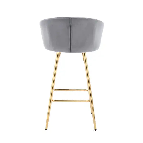 2-Pack 30 Inch Bar Stools, Velvet Seat, Chrome Base & Golden Legs - Gray - Minihomy