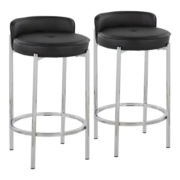 LumiSource Chloe Counter Stools - Set of 2, Chrome & Black Faux Leather