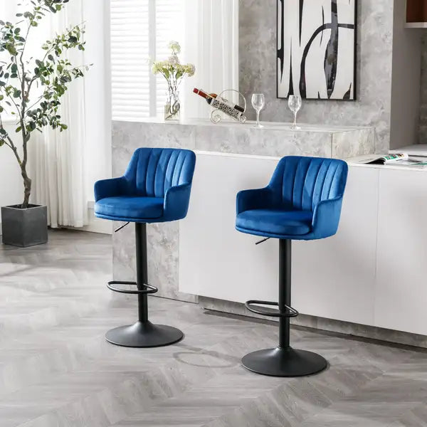 Adjustable Bar Stools Set of 2 with Back & Footrest - Counter Height Bar Chairs for Kitchen, Pub - Blue - Minihomy