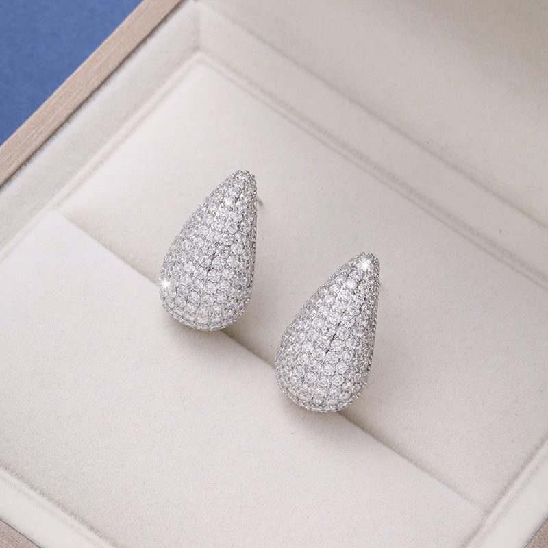 Micro-inlaid Diamond Super Flash Water Drop Ear Studs