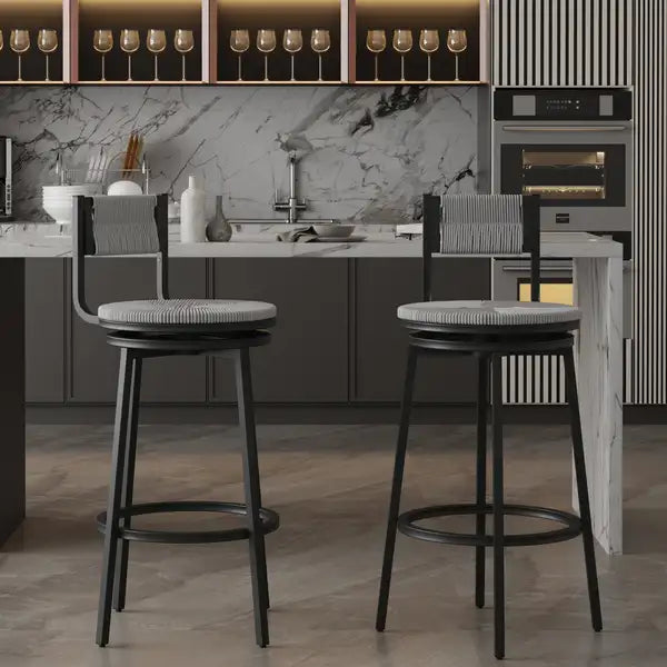 Gray Counter Height Bar Stools with Footrest - Farmhouse Swivel Dining Chairs for Kitchen Island - Minihomy