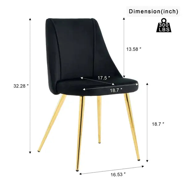 Black Velvet Dining Chairs Set of 4 - Modern, Gold Metal Legs, Home Bedroom Stool - Minihomy