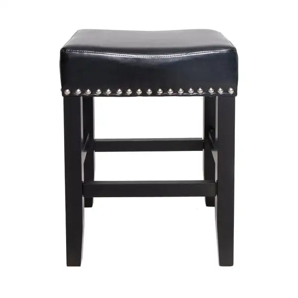 Black Leather Counter Stools (Set of 2), 26" Backless, Modern Design - Minihomy