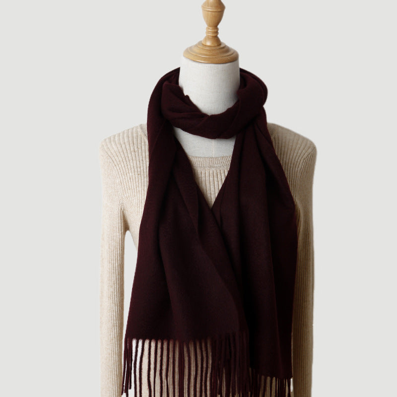 Solid Color Autumn And Winter Tassel Pure Cashmere Scarf For Women