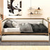 Full Size Upholstered Daybed with Trundle & Nailhead Trim - Wood Finish - Minihomy