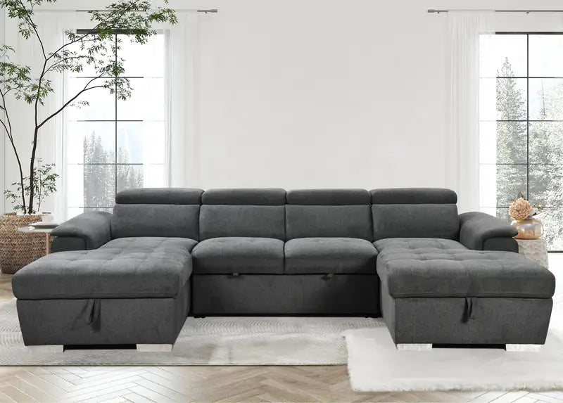 Oversized U-Shaped Sleeper Sofa with Storage Chaise - Dark Grey