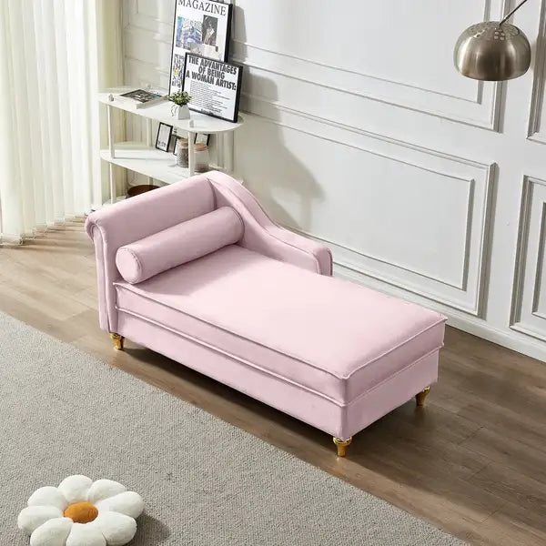 Pink Velvet Chaise Lounge with Storage - Modern Upholstered Chair