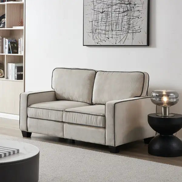 Beige Corduroy Sofa Loveseat with Storage - Living Room Furniture