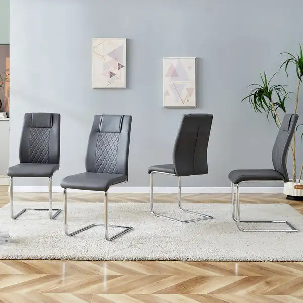 Modern Dining Chairs Set of 4, Faux Leather Padded Seat, Metal Legs, Grey - Minihomy