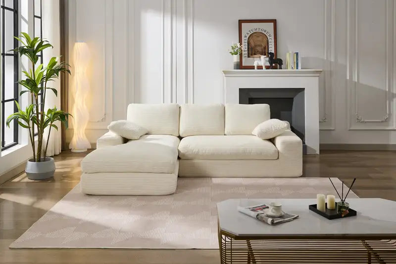 Modular L-Shaped Sectional Sofa, Sleeper Couch, White, Minimalist, 99x69"