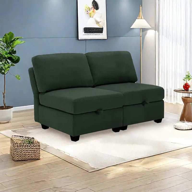 Modern Green Sofa: 2-Seater Upholstered Couch with Adjustable Backrest