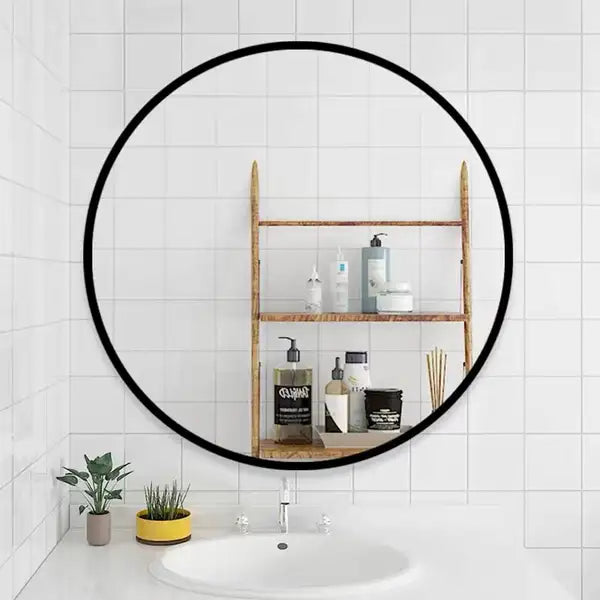 32" Black Round Wall Mirror - Tempered Glass, Bathroom, Living Room, Bedroom