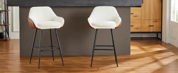 26" Mid-Century Leather Bar Stools Set of 2 - Counter Height Accent Chairs for Kitchen & Dining Room - Minihomy