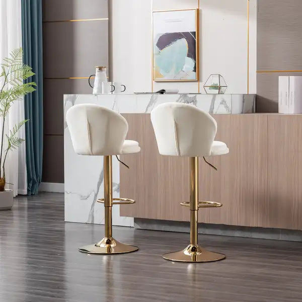 Cream Velvet Swivel Bar Stools Set of 2 - Chrome Base, Adjustable Height - Minihomy