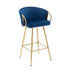 26 Inch Velvet Bar Stools Set of 2, Chrome Footrest, Golden Legs, Blue - Minihomy