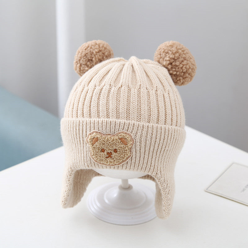 Baby Hat Warm Earflaps Cap Cute Bear Knitted Woolen Cap