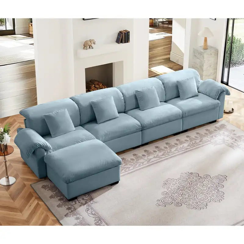 Oversized L-Shaped Sectional Sofa with Storage & Fluffy Pillows