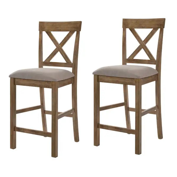 Oak Counter Height Stools (Set of 2) - Tan & Weathered Cross Back