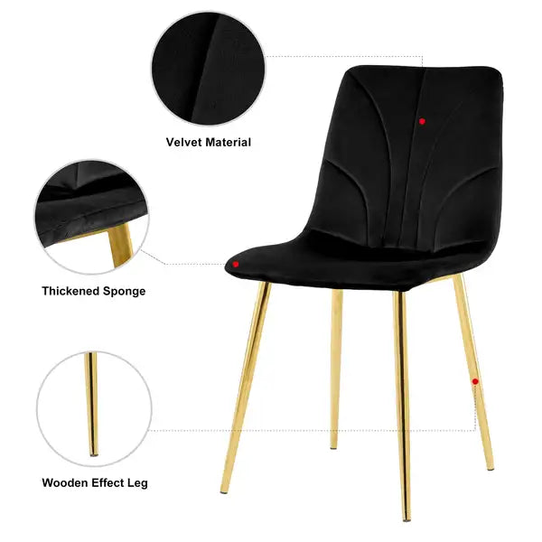 Modern Black Dining Chairs Set of 4, Simple Luxury Home Bedroom Stool with Gold Metal Legs - Minihomy