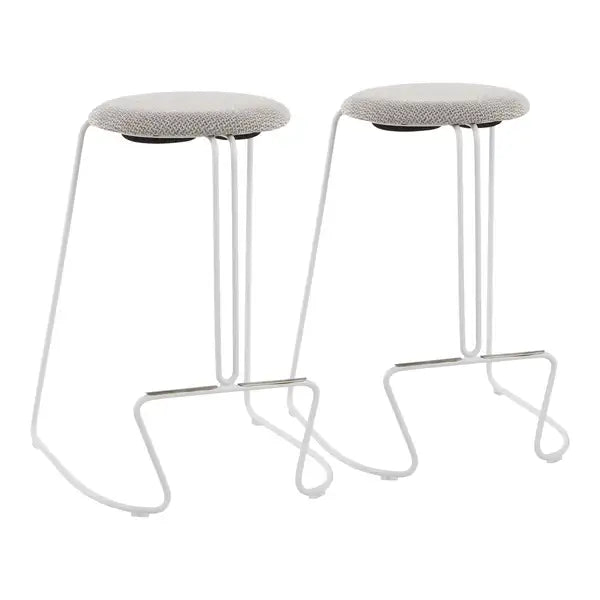 LumiSource Finn White Steel & Grey Fabric Counter Stools (Set of 2)