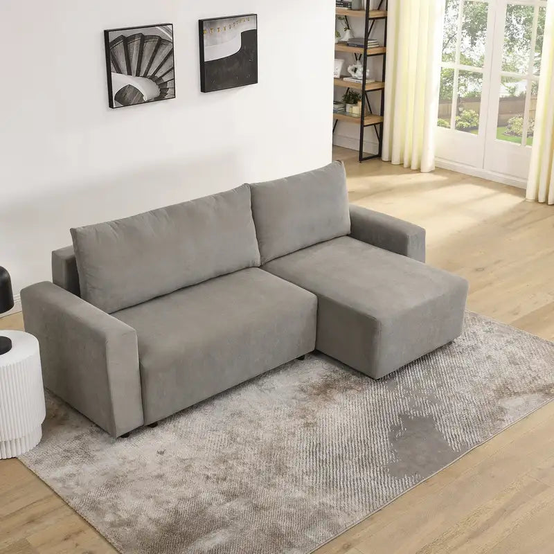 Grey L-Shaped Modular Corduroy Sofa Bed with Storage