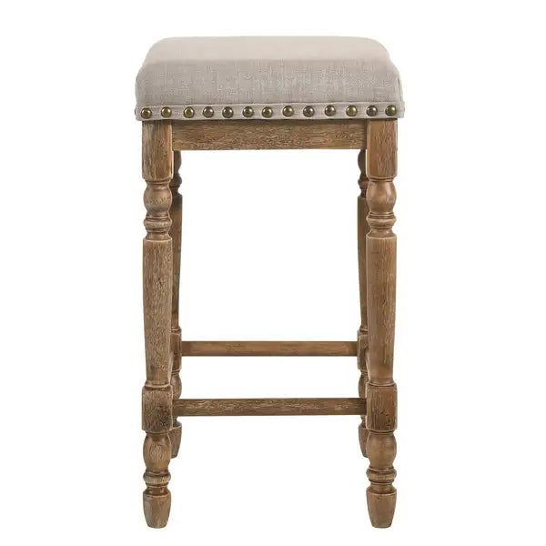 Beige & Weathered Oak Nailhead Trim Counter Stools (Set of 2)