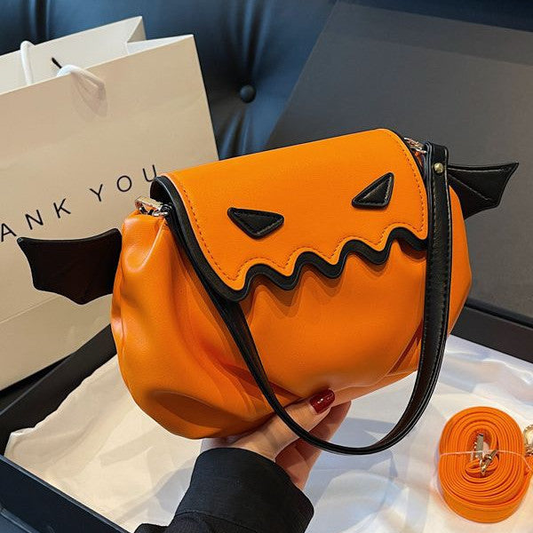 Funny Crossbody Bag Halloween Pumpkin Cartoon Shoulder Bags With Small Wings