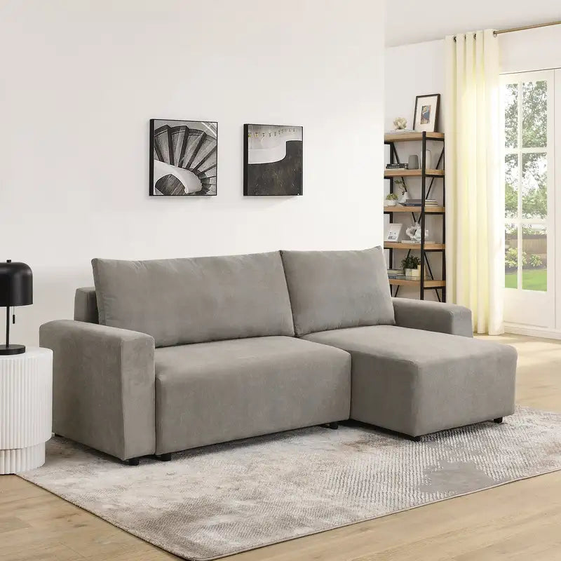 Grey L-Shaped Modular Corduroy Sofa Bed with Storage