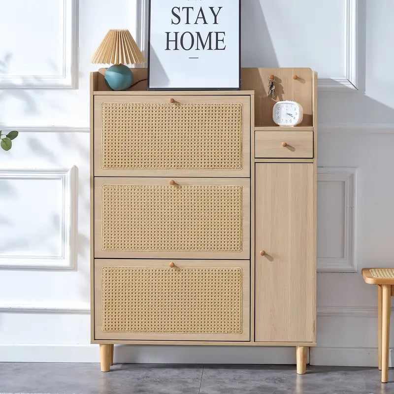 Modern Minimalist Rattan Shoe Cabinet - Small Space Storage