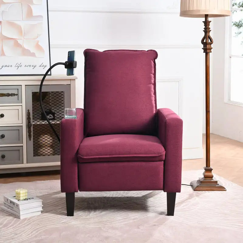 Red Fabric Recliner Chair with Cup & Phone Holders - Modern Living Room Sofa