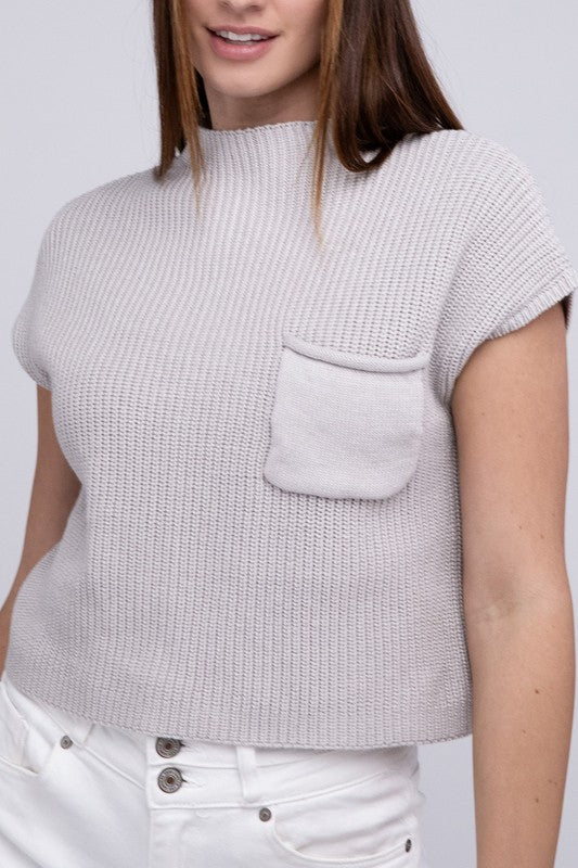 Mock Neck Short Sleeve Cropped Sweater for Women - Stylish Knit Top