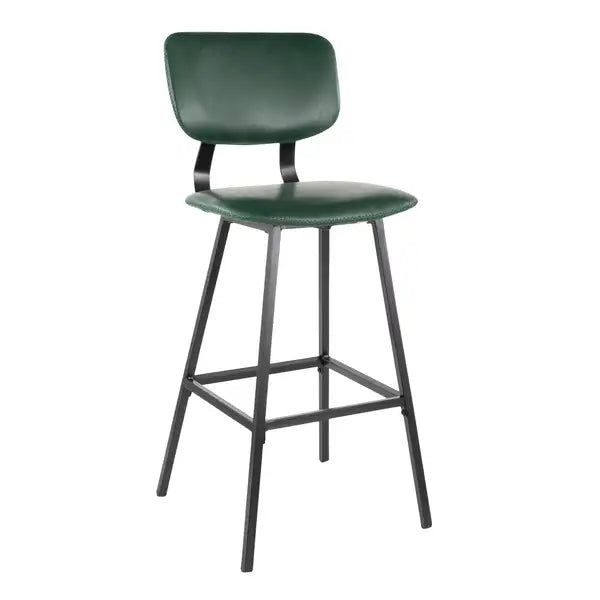 LumiSource Foundry Barstools - Black Metal, Green Faux Leather (Set of 2)