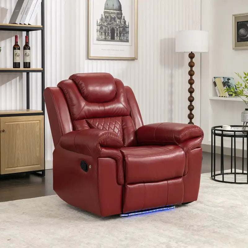 Manual Recliner Home Theater Chair with LED Lights - Wine Red