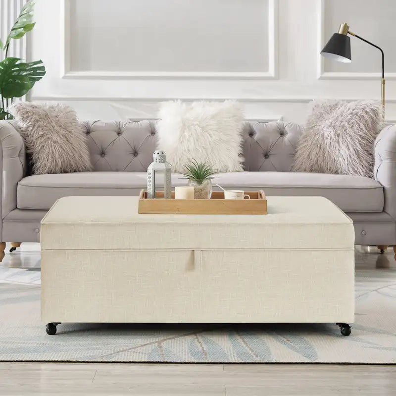 Large Storage Ottoman with Wheels - Modern Sectional Sofa Ottoman - Oatmeal